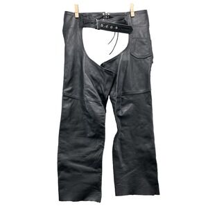 RGC Genuine Leather Chaps Men Large Motorcycle Biker Western Cowboy Riding